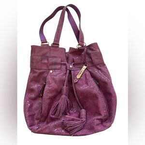 Cole Haan Marabelle Pythons Drawstring Tote, pockets, zipper, clean inside.